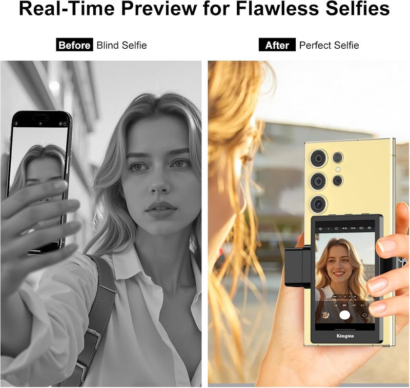 KingMa Phone Vlog Selfie Monitor Screen for Samsung/iPhone- Sync Back Camera to Selfie Screen with Magnetic Phone Clip & Bluetooth Remote for Vlog Live Streaming TikTok (Samsung) - Image 5